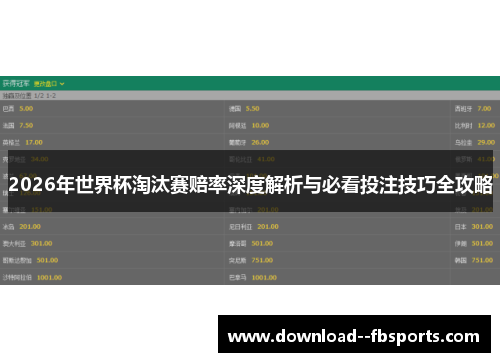 2026年世界杯淘汰赛赔率深度解析与必看投注技巧全攻略
